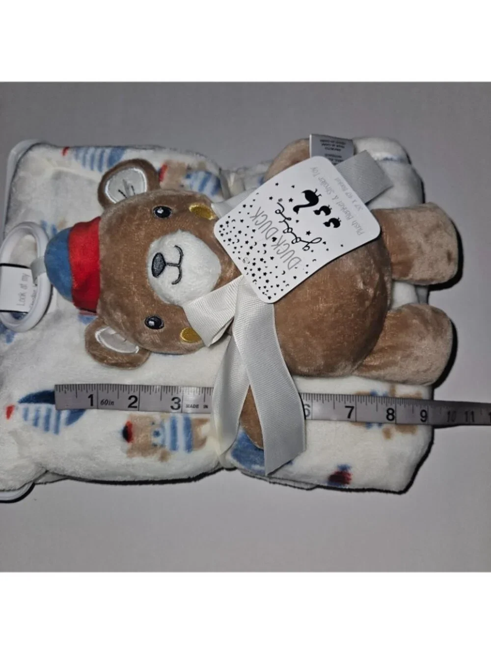 NEW Duck Goose Baby Blanket Plush Stroller Toy Gift Brown Teddy Bear Clip Boats